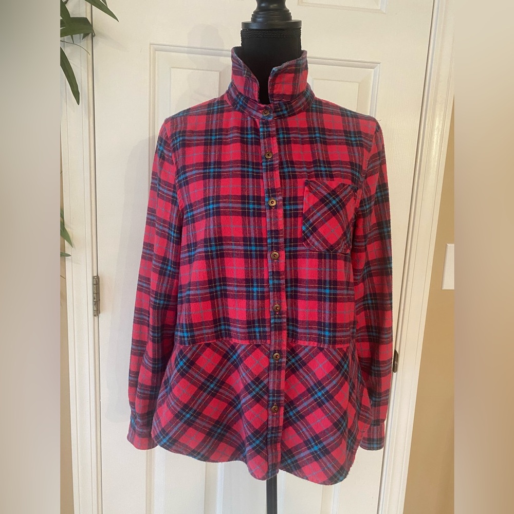 Sundance Red and Blue Plaid Peplum Shirt. - Picture 2 of 10